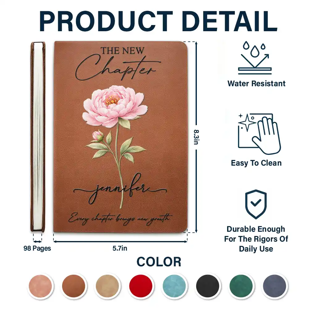 Birth Month Flower The New Chapter - Personalized Leather Journal - Image 6