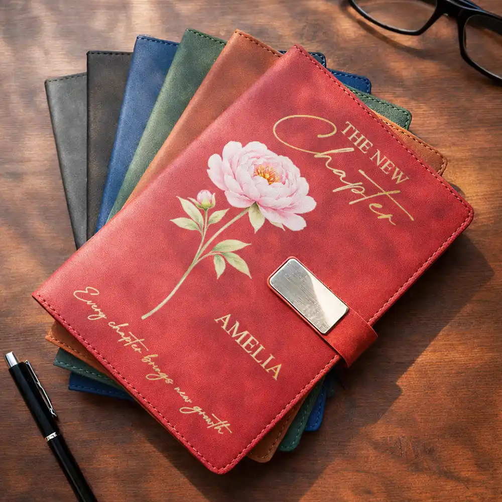 Birth Month Flower The New Chapter - Personalized Leather Notebook Set - Image 3