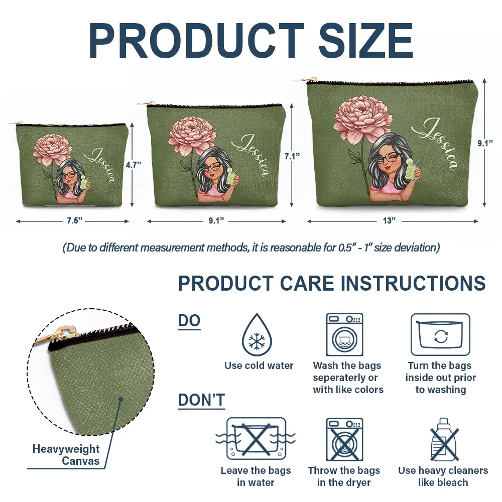 Birth Month Flower Travel Lover - Personalized Cosmetic Bag - Image 6