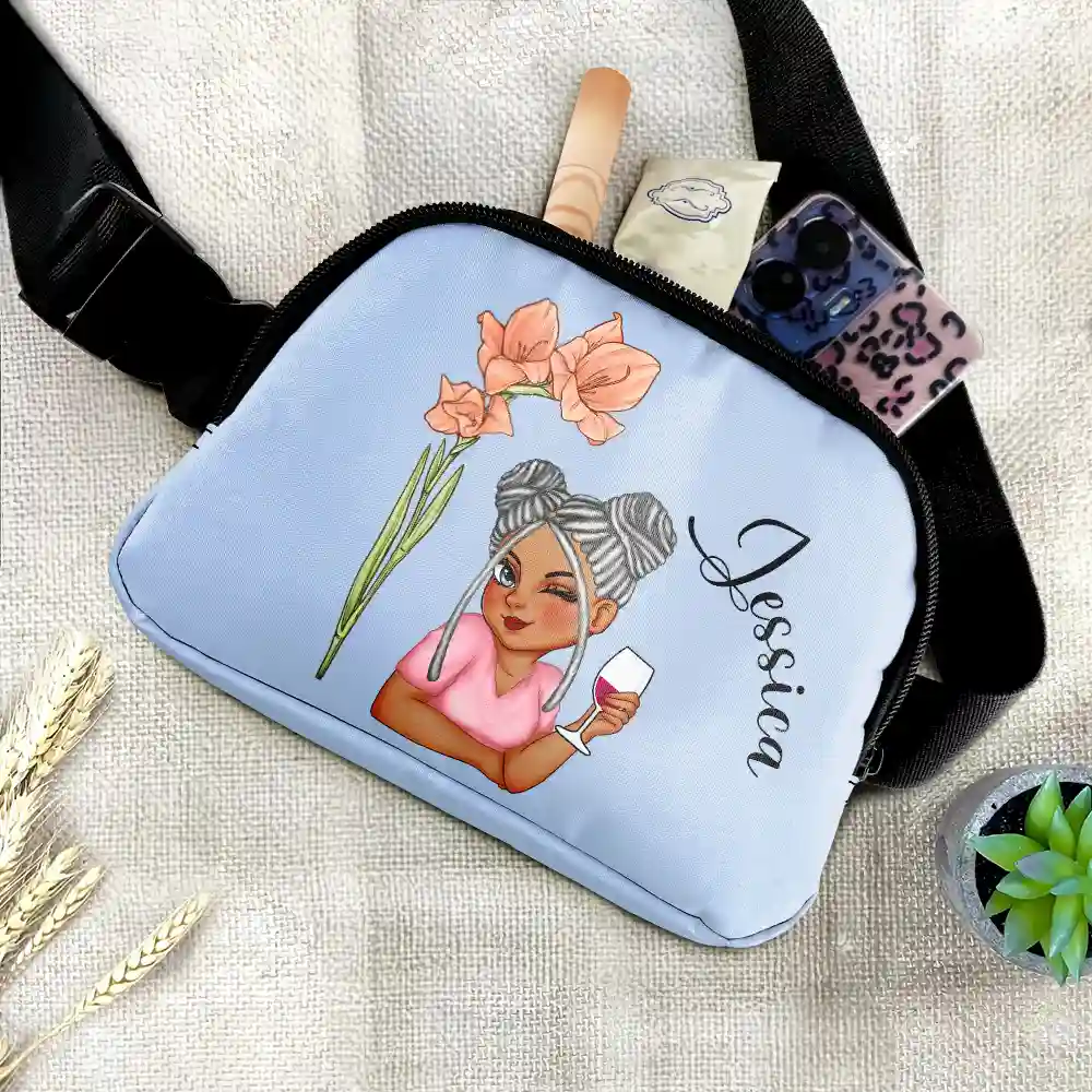 Birth Month Flower Travel Lover - Personalized Crossbody Belt Bag - Image 2