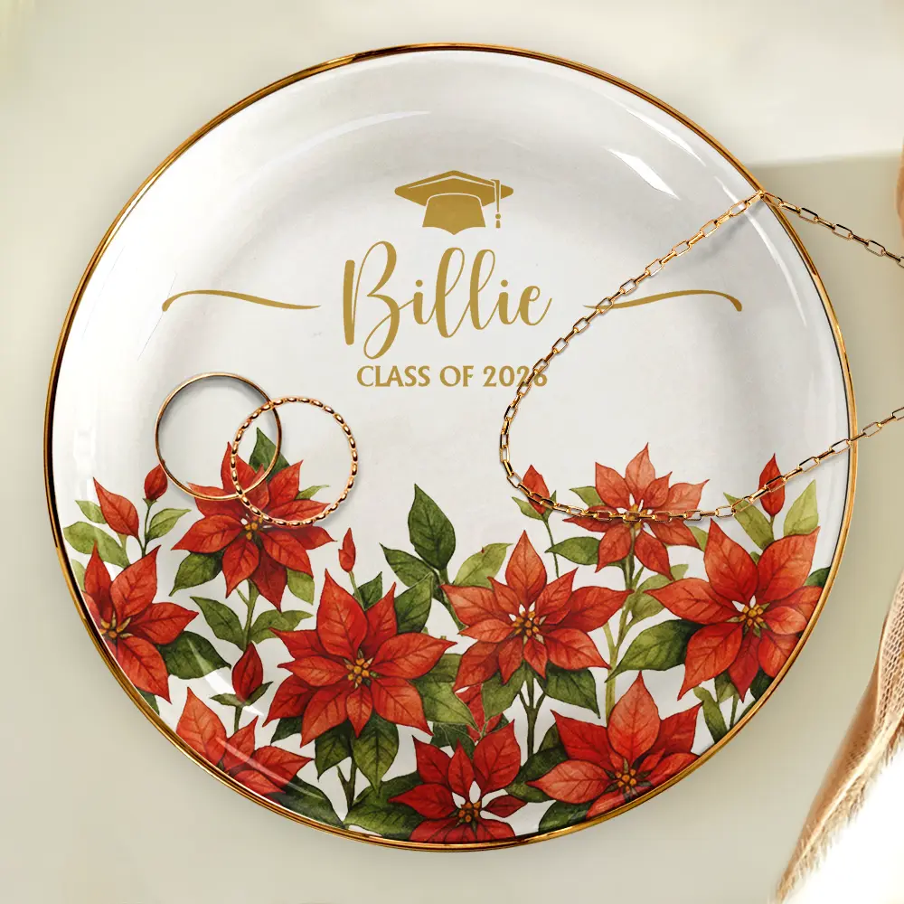 Birth Month Flower Watercolor Blooming In Love Graduation - Personalized Ring Dish - Image 4