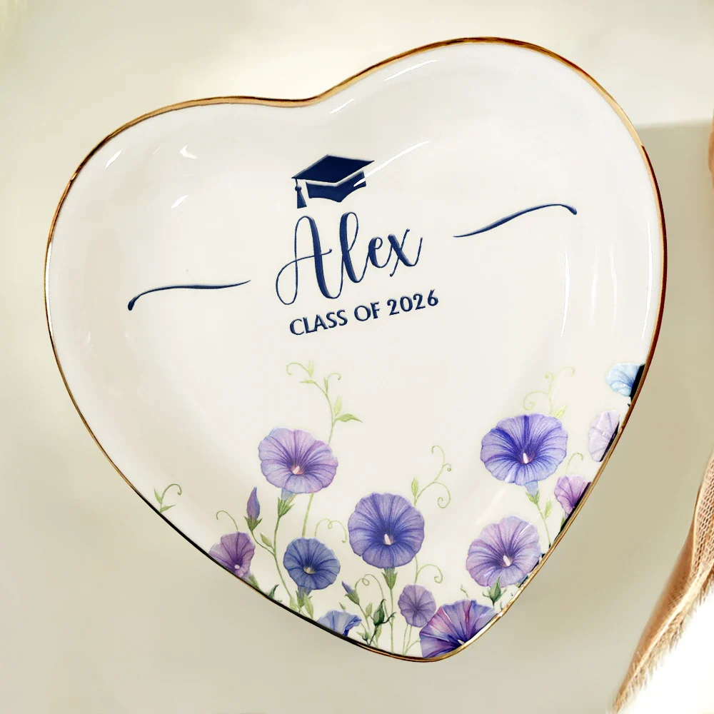 Birth Month Flower Watercolor Blooming In Love Graduation - Personalized Ring Dish - Image 5