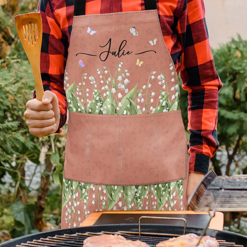 Birth Month Flower Watercolor Blooming In Love - Personalized Apron - Image 4