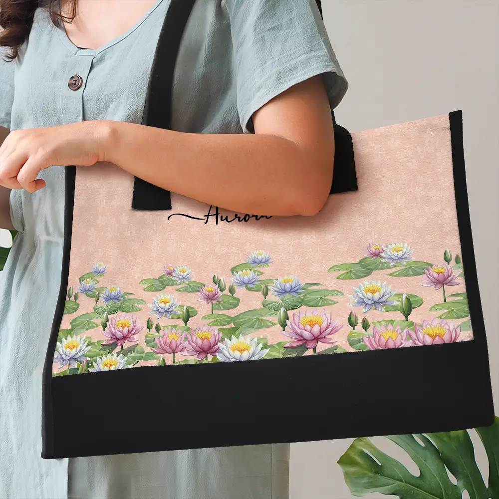 Birth Month Flower Watercolor Blooming In Love - Personalized Canvas Tote Bag - Image 3