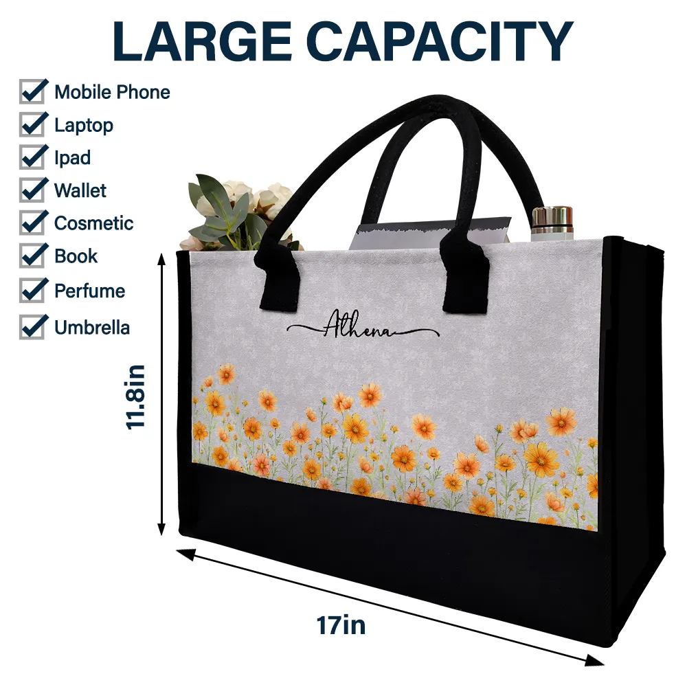 Birth Month Flower Watercolor Blooming In Love - Personalized Canvas Tote Bag - Image 4