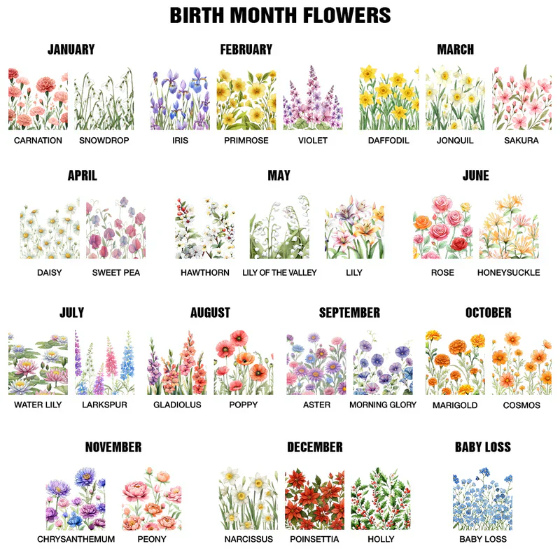 Birth Month Flower Watercolor Blooming In Love - Personalized Handheld Mirror - Image 6