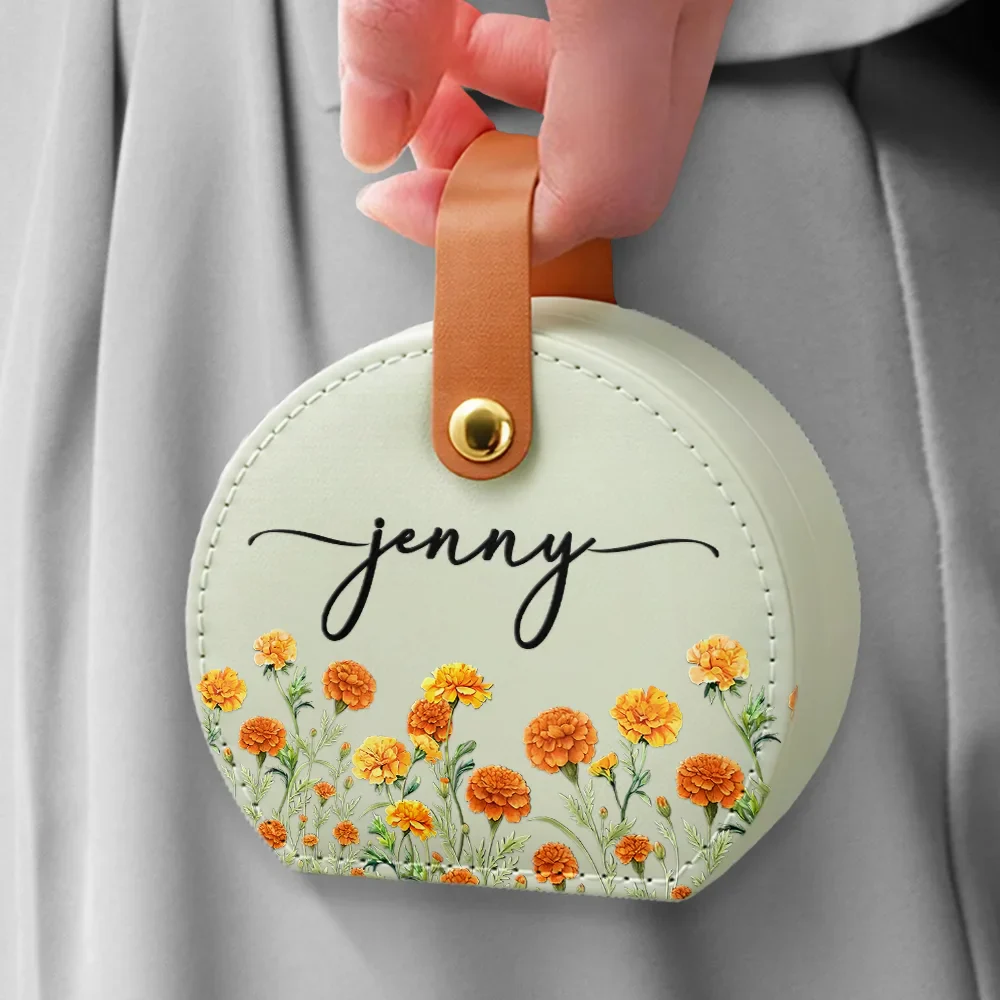 Birth Month Flower Watercolor Blooming In Love - Personalized Jewelry Box With Handle - Image 5