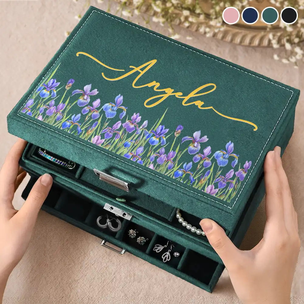 Birth Month Flower Watercolor Blooming In Love - Personalized Jewelry Storage Box