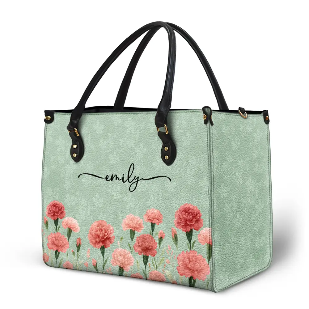 Birth Month Flower Watercolor Blooming In Love - Personalized Leather Bag - Image 2