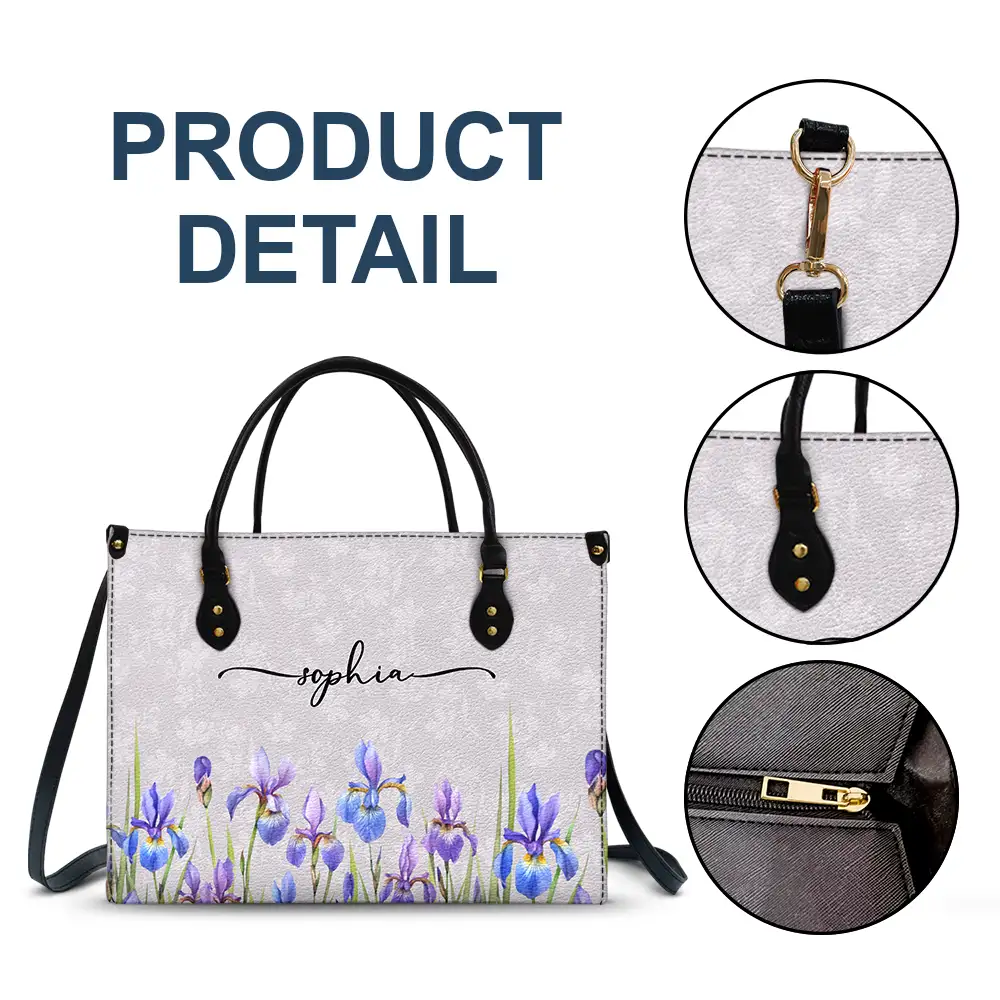 Birth Month Flower Watercolor Blooming In Love - Personalized Leather Bag - Image 5