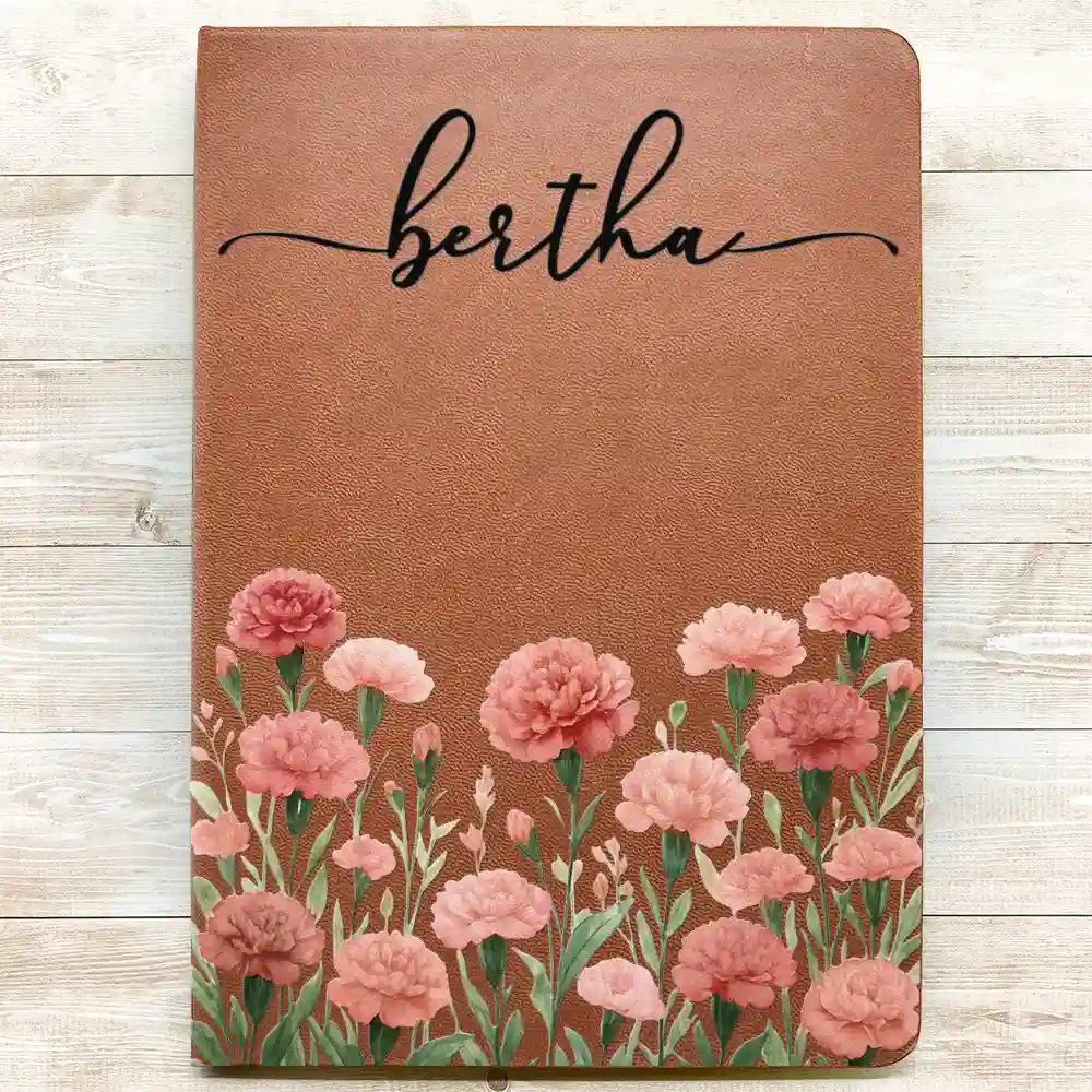 Birth Month Flower Watercolour Blooming In Love - Personalised Leather Journal - Image 3