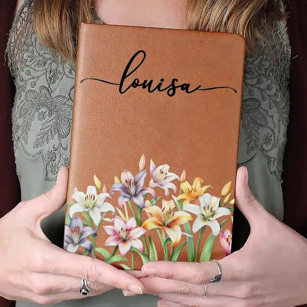 Birth Month Flower Watercolour Blooming In Love - Personalised Leather Journal - Image 4