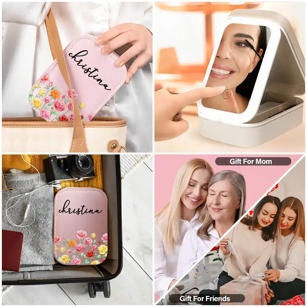 Birth Month Flower Watercolor Blooming In Love - Personalized Makeup Box With LED Mirror - Image 5