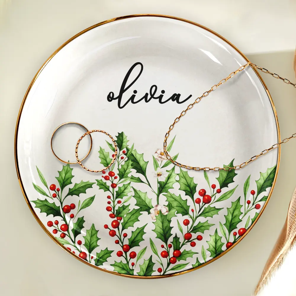 Birth Month Flower Watercolor Blooming In Love - Personalized Round Ring Dish - Image 4