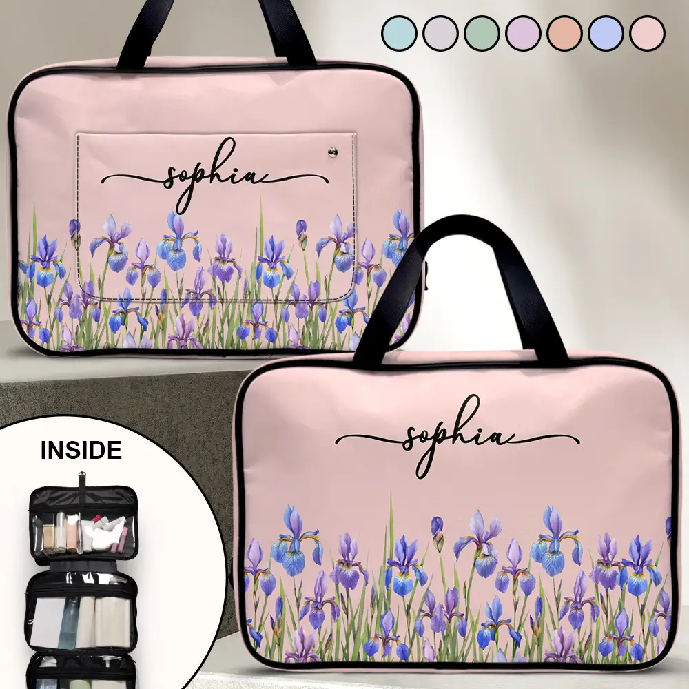 Birth Month Flower Watercolor Blooming In Love - Personalized Toiletry Bag