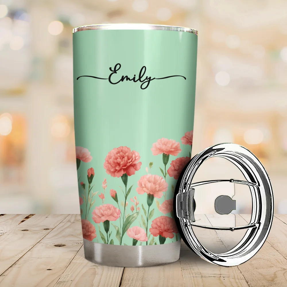 Birth Month Flower Watercolor Blooming In Love - Personalized Tumbler - Image 2