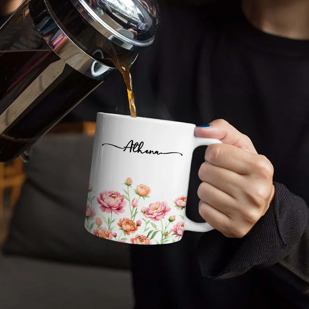 Birth Month Flower Watercolor Blooming In Love - Personalized White Edge-to-Edge Mug - Image 4