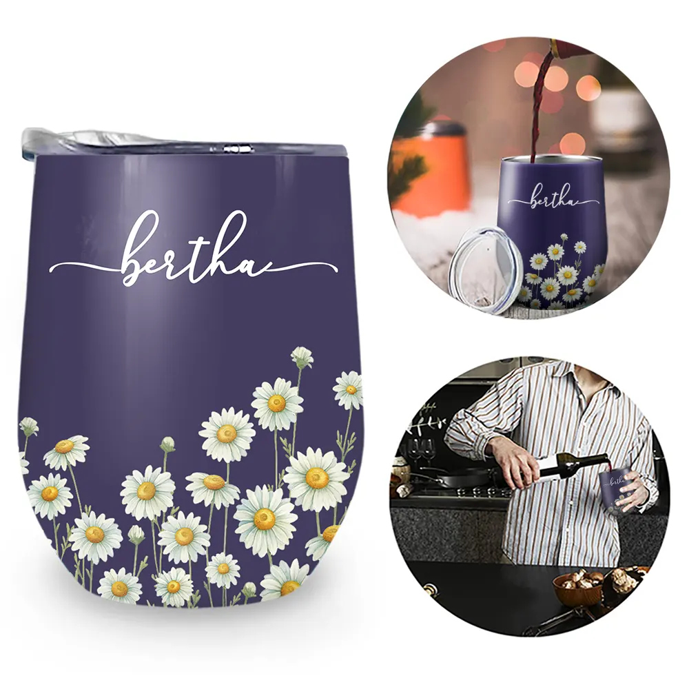 Birth Month Flower Watercolor Blooming In Love - Personalized Wine Tumbler - Image 2