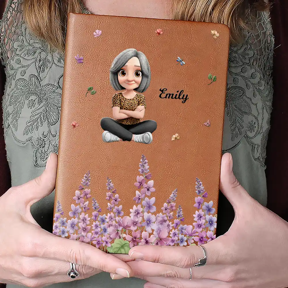 Birth Month Flower Watercolor Woman Kid Girl - Personalized Leather Journal - Image 4