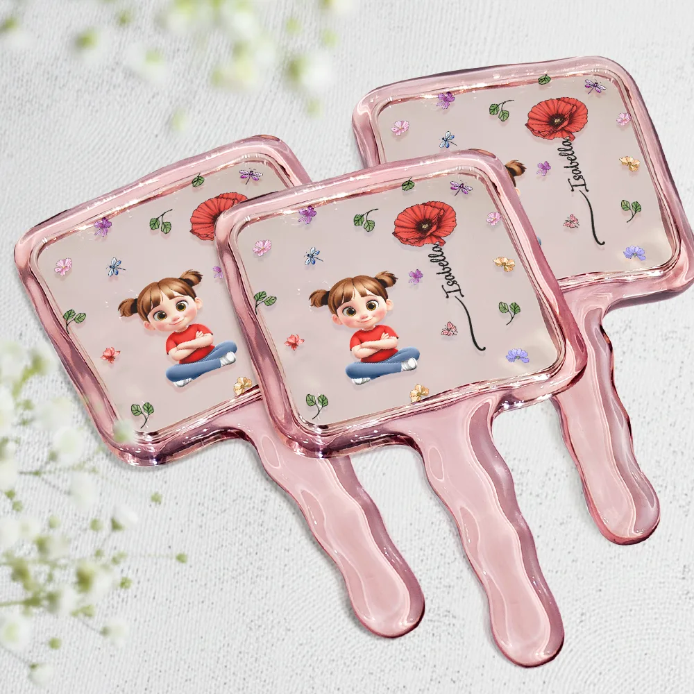 Birth Month Flower Woman Kid Girl - Personalized Handheld Mirror - Image 2