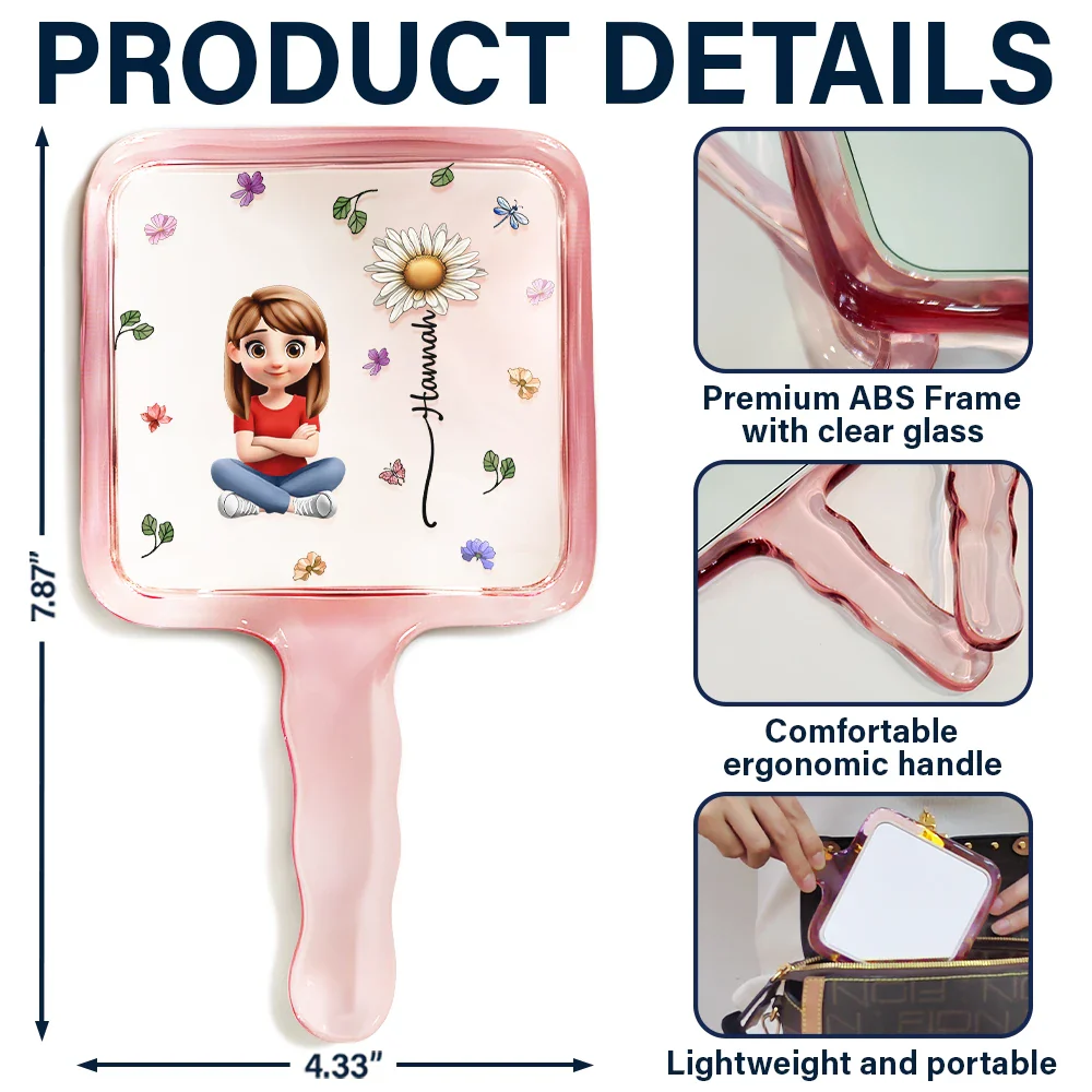 Birth Month Flower Woman Kid Girl - Personalized Handheld Mirror - Image 5