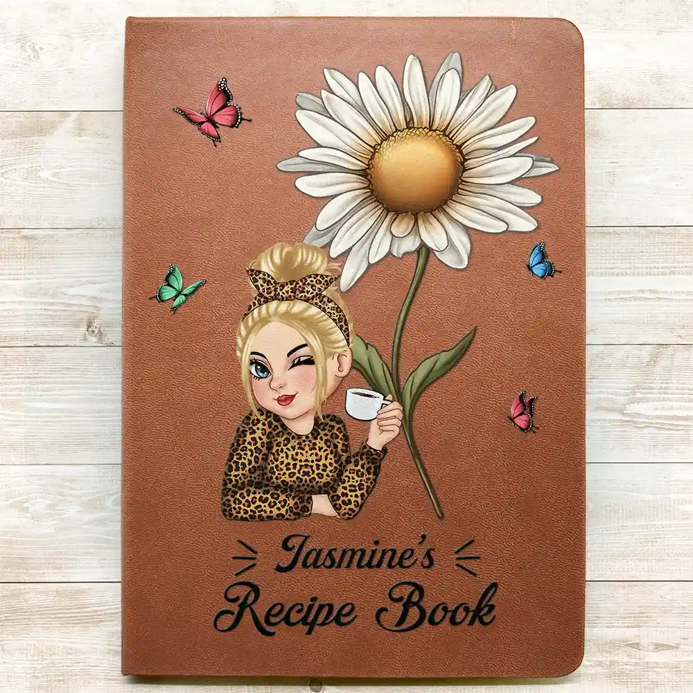 Birth Month Flowers Bloom Cooking Recipe Book - Personalized Leather Journal - Image 3