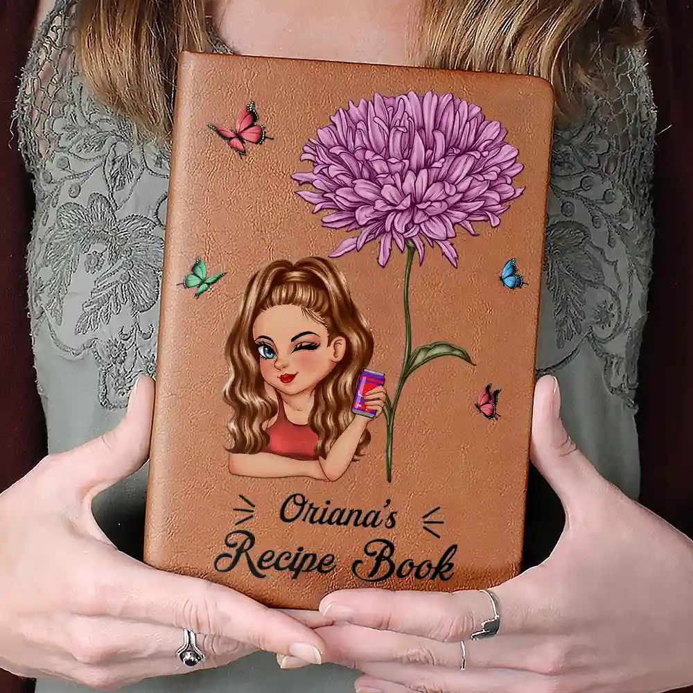 Birth Month Flowers Bloom Cooking Recipe Book - Personalized Leather Journal - Image 4