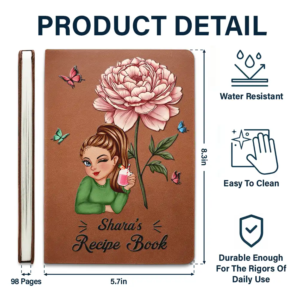 Birth Month Flowers Bloom Cooking Recipe Book - Personalized Leather Journal - Image 5
