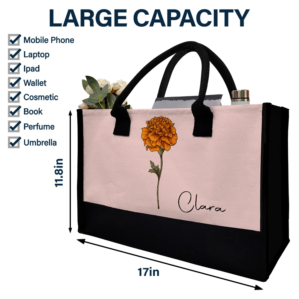 Birth Month Flowers Bloom Where You're Planted - Personalized Canvas Tote Bag - Image 4