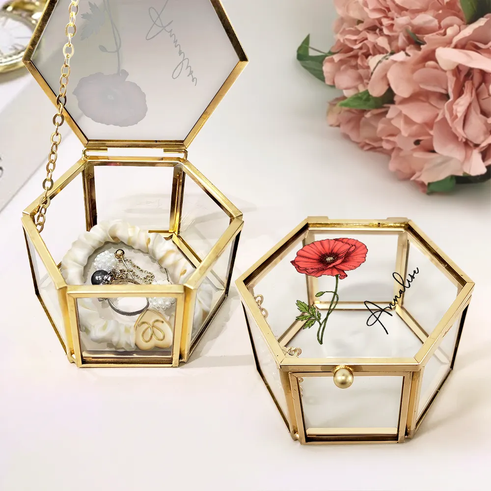Birth Month Flowers Bloom Where You're Planted - Personalized Glass Jewelry Box - Image 2