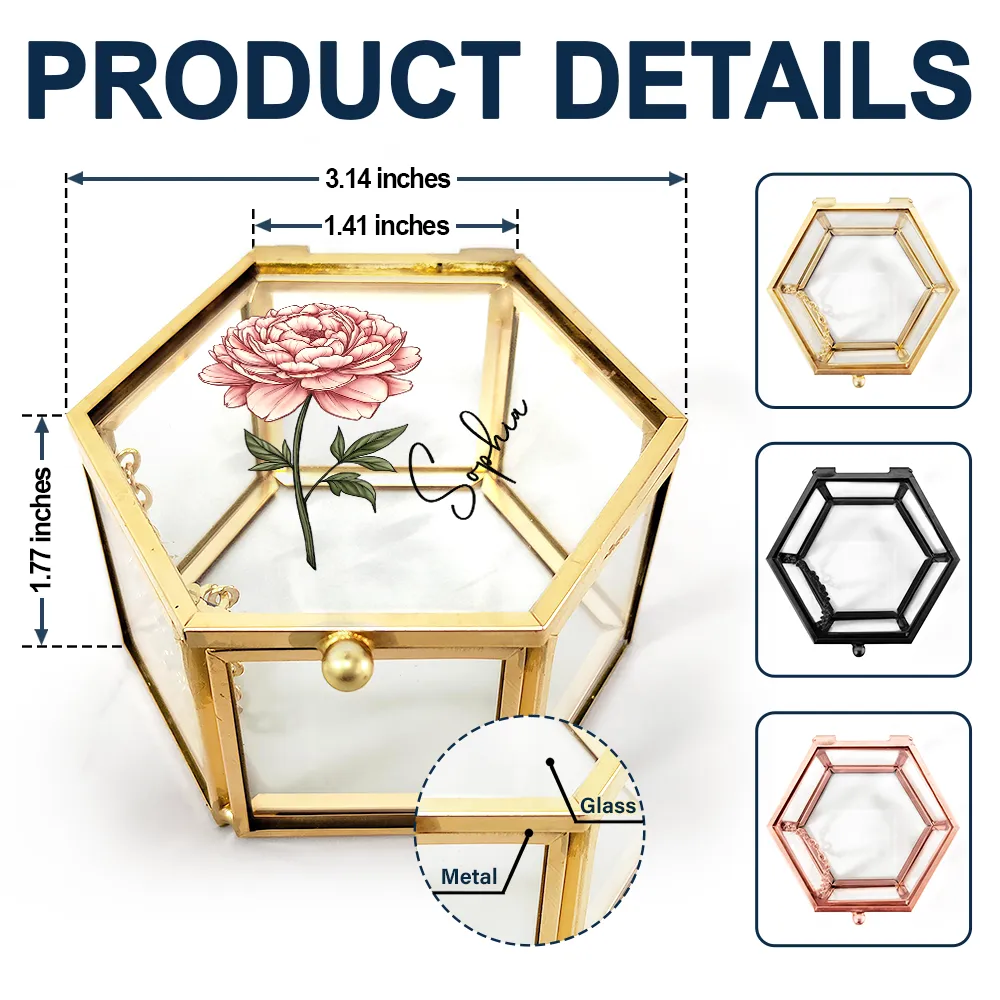 Birth Month Flowers Bloom Where You're Planted - Personalized Glass Jewelry Box - Image 6