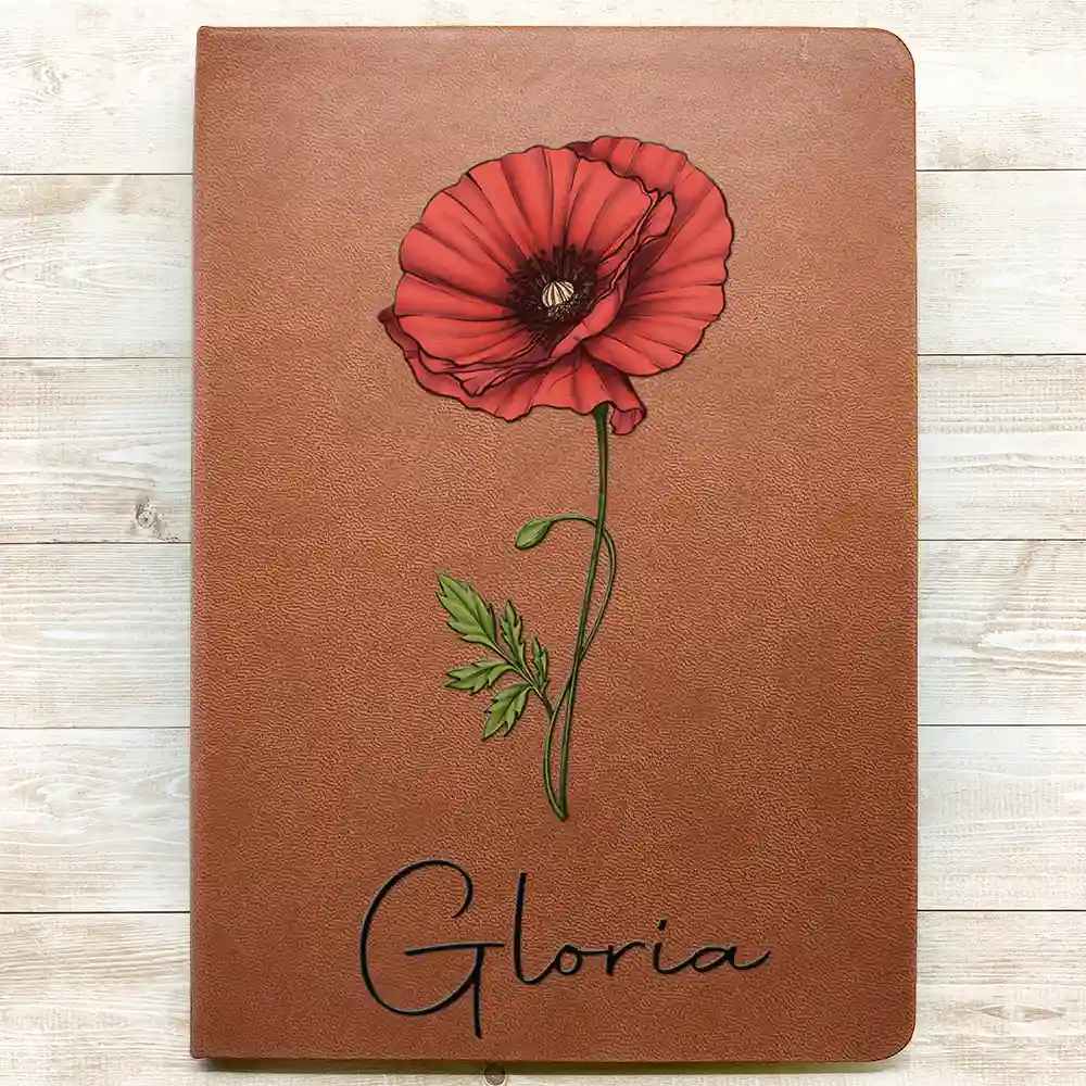 Birth Month Flowers Bloom Where You're Planted - Personalized Leather Journal - Image 3