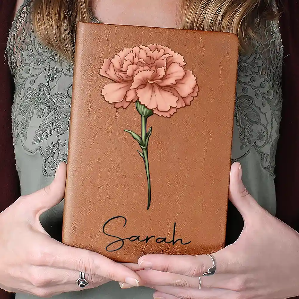 Birth Month Flowers Bloom Where You're Planted - Personalized Leather Journal - Image 4
