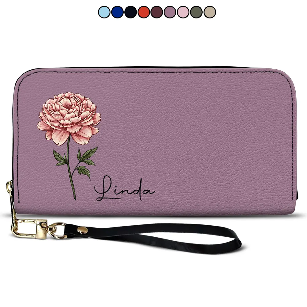 Birth Month Flowers Bloom Where You're Planted - Personalized Leather Long Wallet
