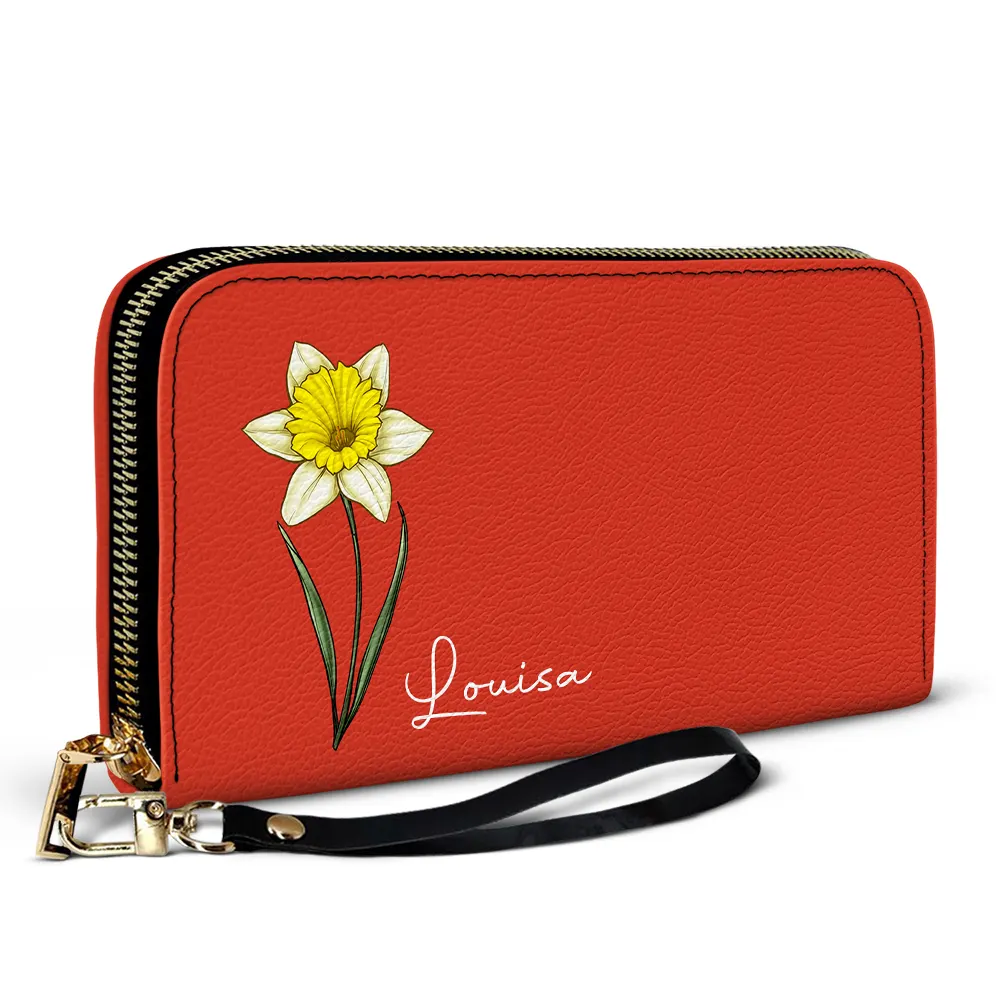 Birth Month Flowers Bloom Where You're Planted - Personalized Leather Long Wallet - Image 2