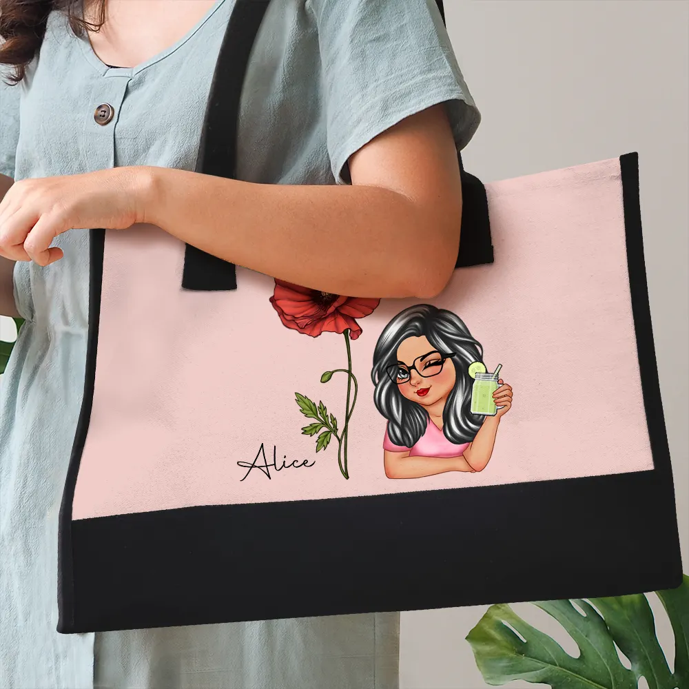 Birth Month Flowers Bloom Where You're Planted Women - Personalized Canvas Tote Bag - Image 3