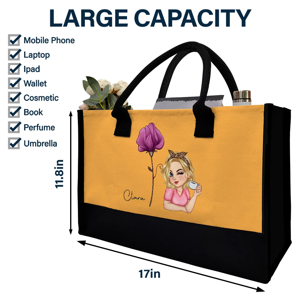 Birth Month Flowers Bloom Where You're Planted Women - Personalized Canvas Tote Bag - Image 4