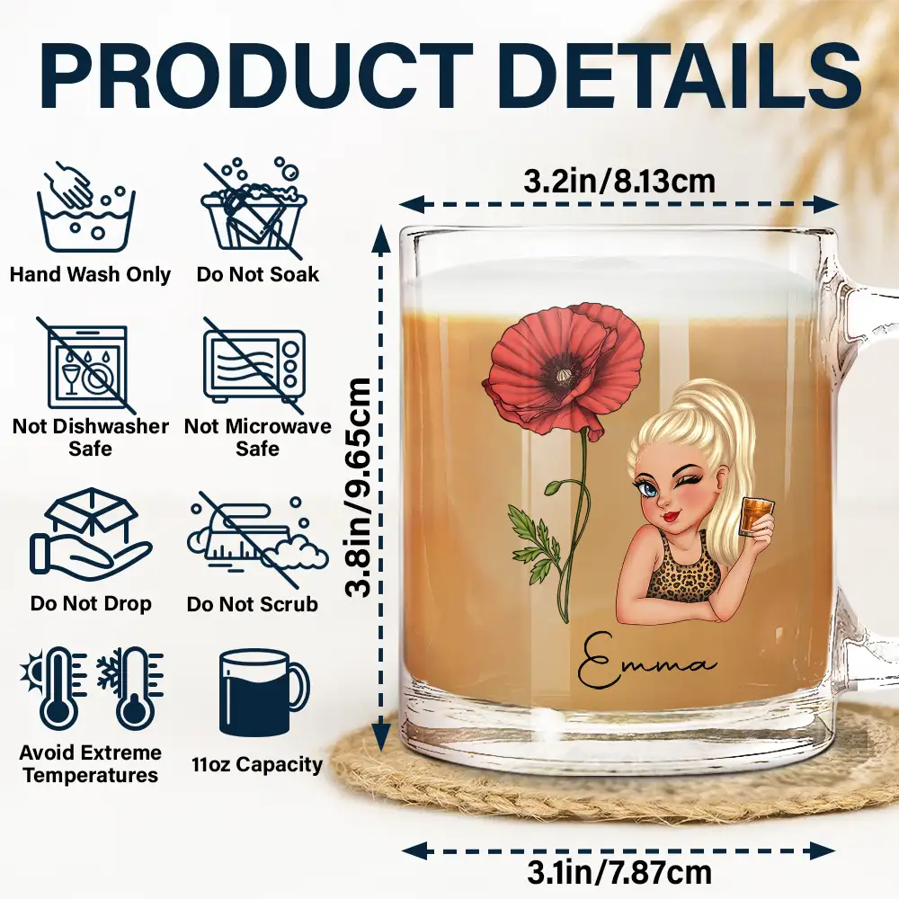Birth Month Flowers Bloom Where You're Planted Women - Personalized Glass Mug - Image 5