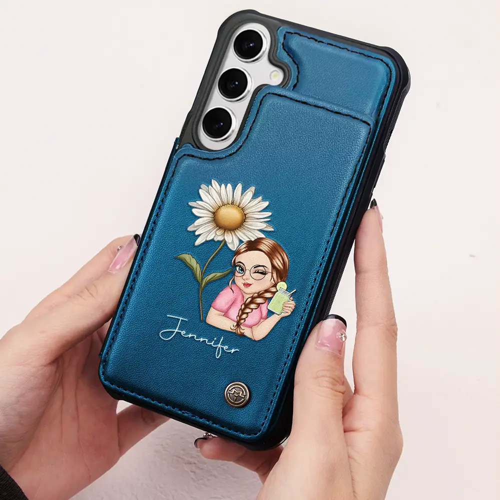 Birth Month Flowers Bloom Where You're Planted Women - Personalized Leather Flip Wallet Phone Case - Image 2