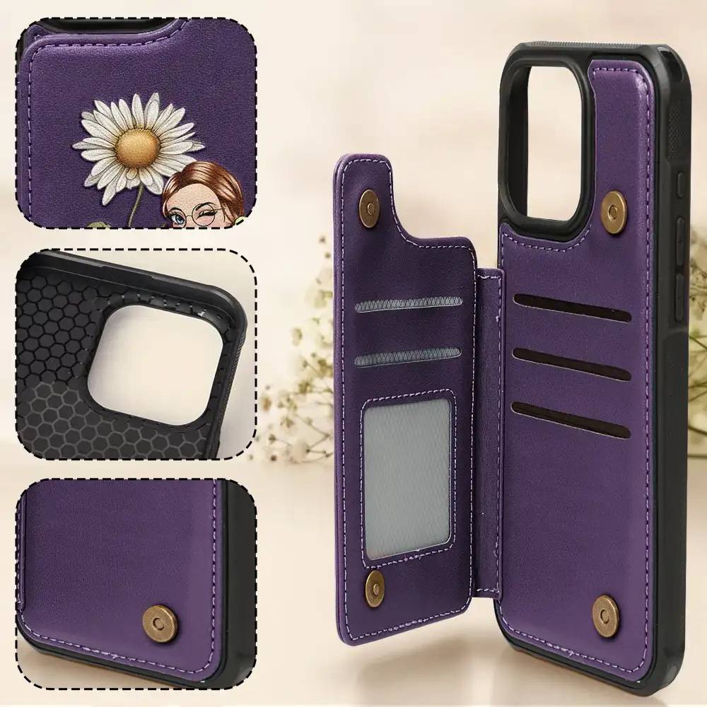 Birth Month Flowers Bloom Where You're Planted Women - Personalized Leather Flip Wallet Phone Case - Image 4