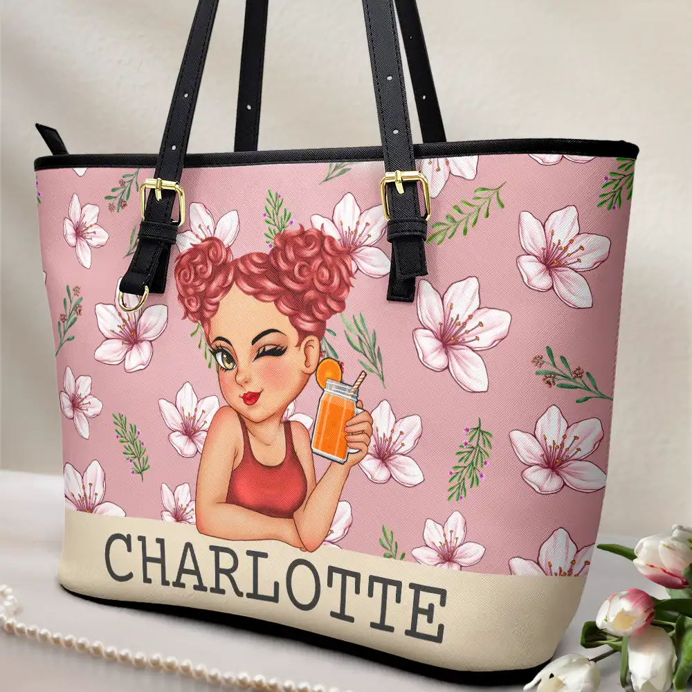 Birth Month Flowers Bloom Where You're Planted Women - Personalized Leather Tote Bag - Image 2