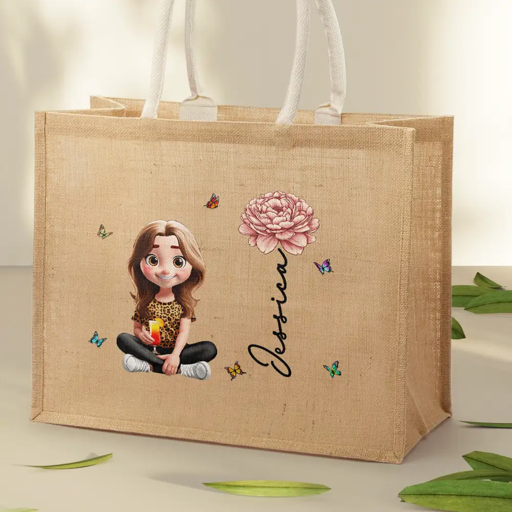 Birth Month Flowers Bloom Women - Personalized Jute Beach Bag - Image 2