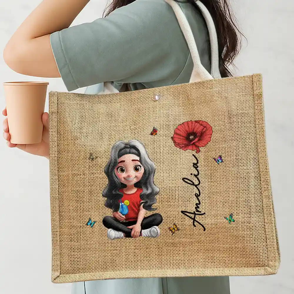 Birth Month Flowers Bloom Women - Personalized Jute Beach Bag - Image 3