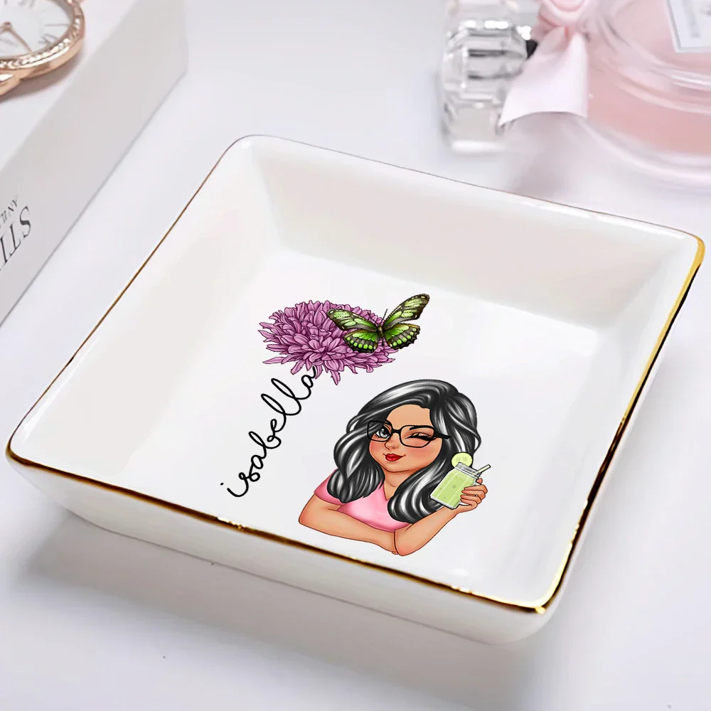 Birth Month Flowers Butterflies Woman Bloom Where You're Planted - Personalized Ring Dish - Image 2