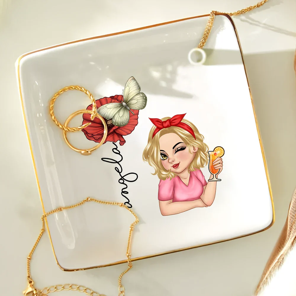 Birth Month Flowers Butterflies Woman Bloom Where You're Planted - Personalized Ring Dish - Image 4