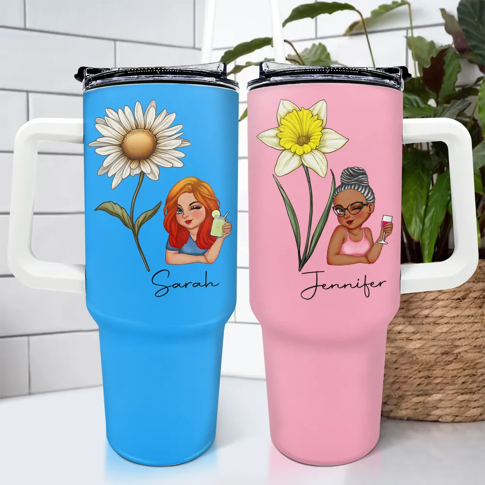 Birth Month Flowers Girl Bloom Where You're Planted - Personalized 40oz Tumbler With Straw - Image 4