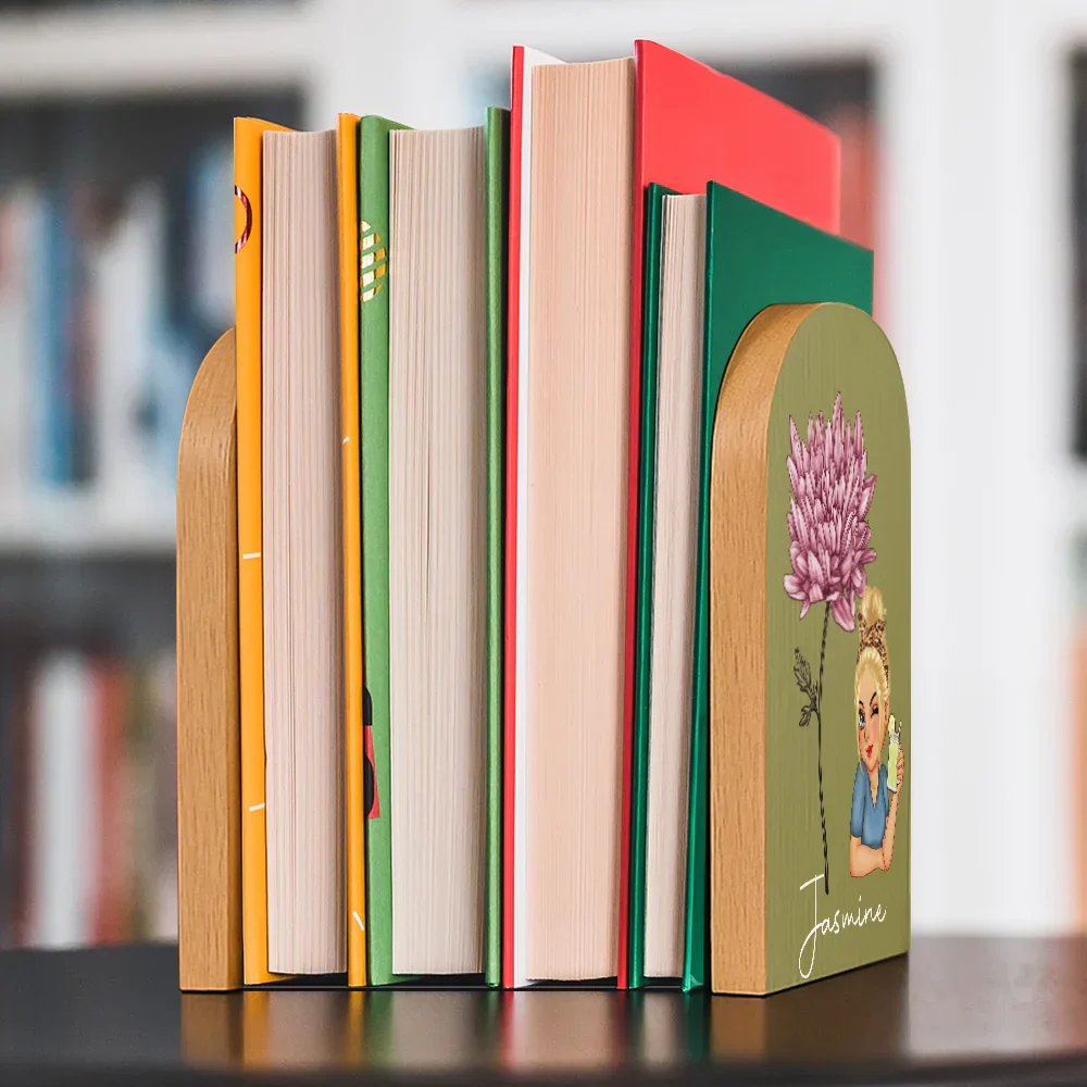 Birth Month Flowers Girl Bloom Where You're Planted - Personalized Wood Book Ends - Image 3