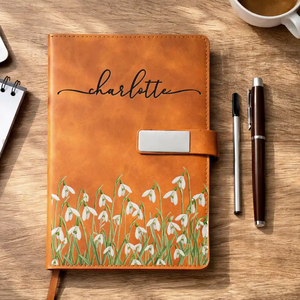Birth Month Flowers In Bloom - Personalized Leather Notebook Set - Image 4