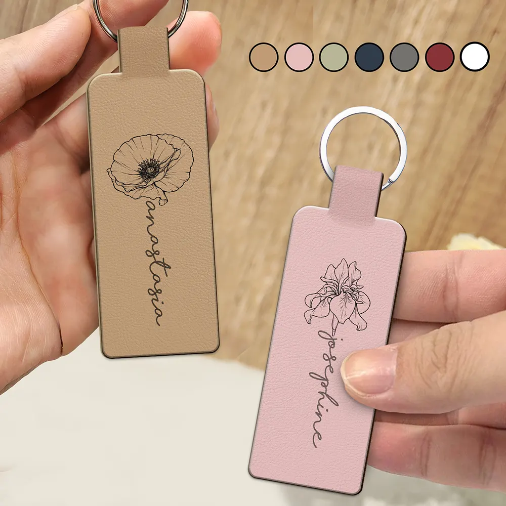 Birth Month Flowers Sketch Bloom Where You're Planted - Personalized Custom Shaped Leather Keychain