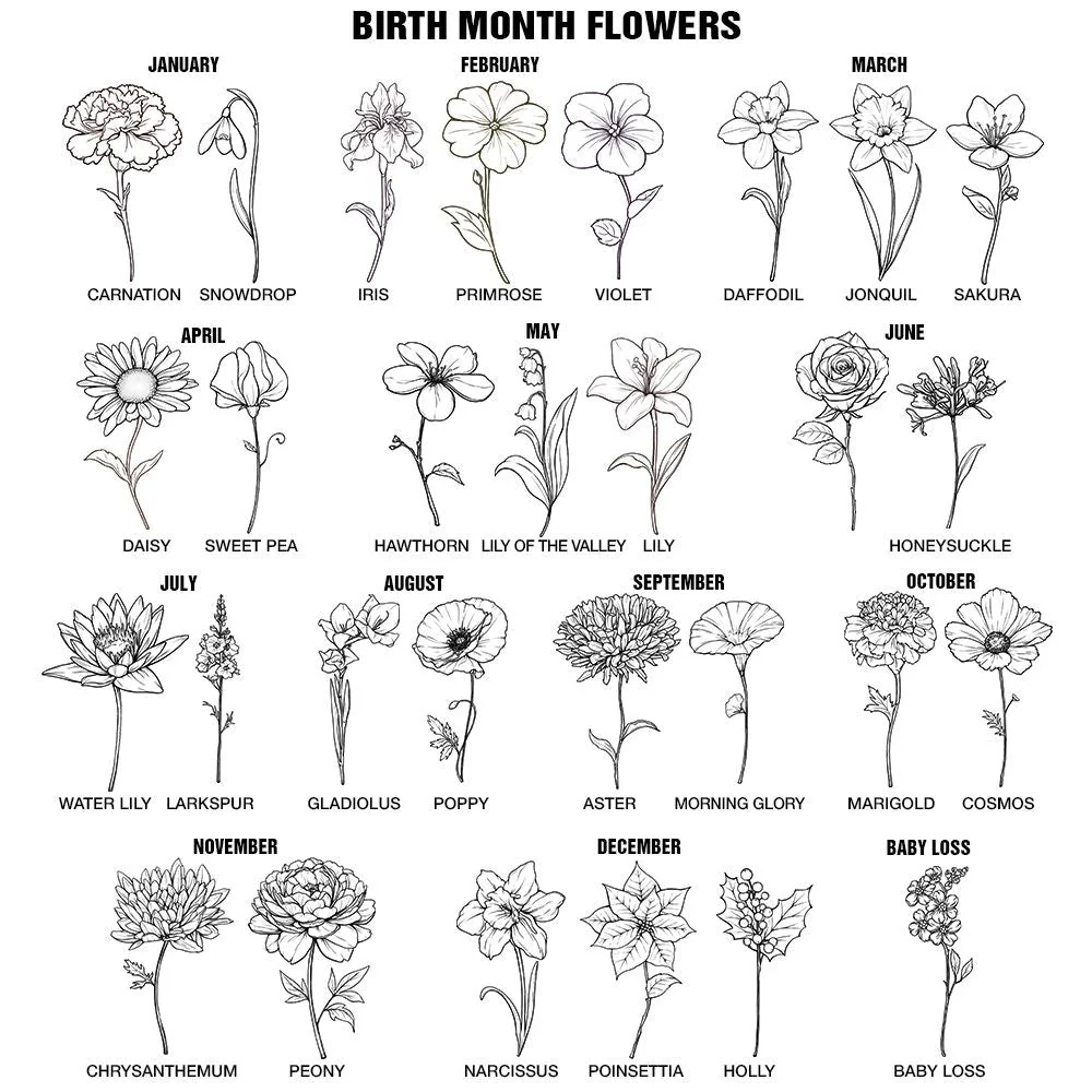 Birth Month Flowers Sketch Bloom Where You're Planted - Personalized Custom Shaped Leather Keychain - Image 6